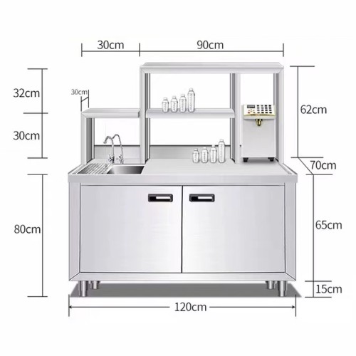 1.2 Meter Bar Counter Of Stainless Steel Customize Wheels Water Sink Faucet Shelf Ice Tank but No Refrigeration